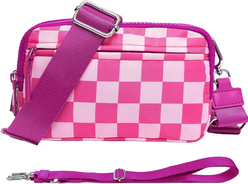 NBERMOTION Checkered Nylon Wristlet Wallets for Women RFID Blocking Purse With Credit Card Holder & Crossbody Strap - Image 1